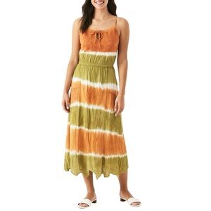 RAGA x Anthropologie Orange & Green Embroidered Tie Dye Maxi Dress - Size Medium